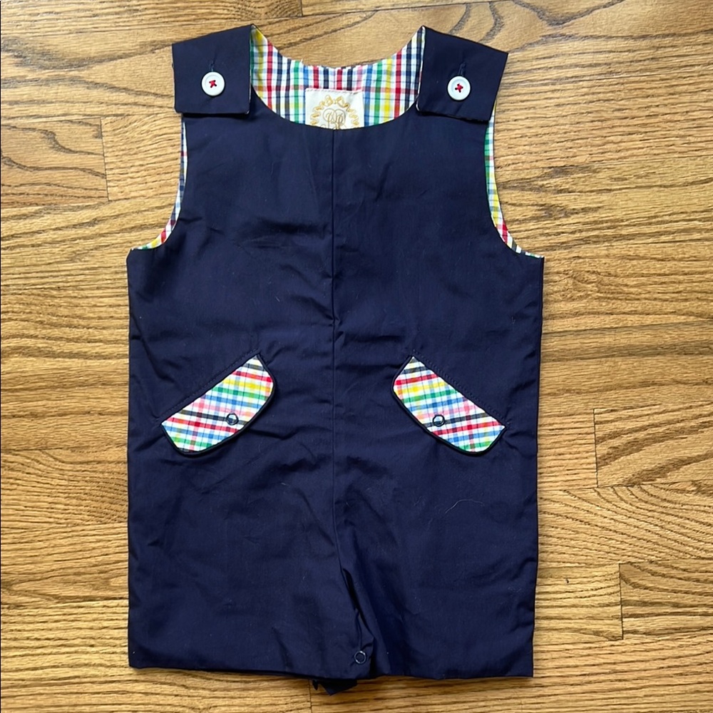 Beaufort Bonnet Navy Blue Jon Jon Plaid Accents Reversible 12-18m